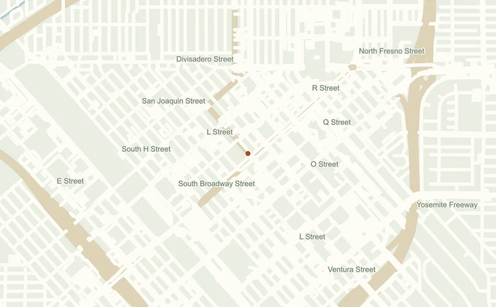 Street map showing the approximate address position of Fresno County Sheriff's Office